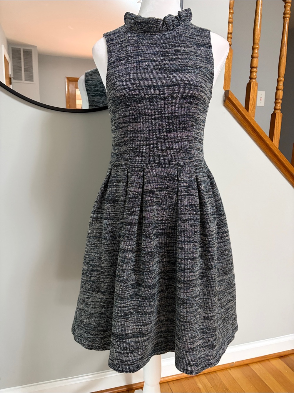 Ganni x Anthropologie Pinnacle Tweed Knit Ruffle Neck Dress Small petite